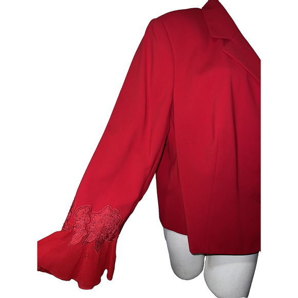 New John Meyer Jacket Plus Sz 22W Red Beaded Embroidered Lined Polyester Blazer - Picture 3 of 13